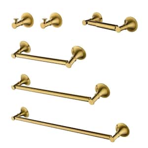 6-Piece Brass Flared Bath Hardware Set with Mounting Hardware in Brushed Gold