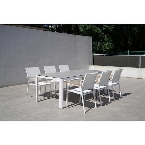 Terraza White 7-Piece Aluminum Outdoor Dining Set with Sling Set in White