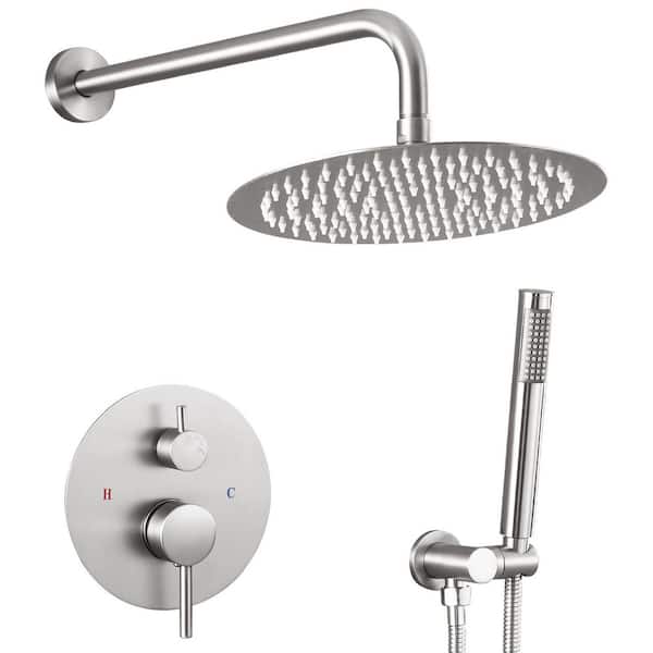 Single Handle 2-Spray Shower Faucet Bathroom Shower Combo Set 2.5 GPM with Adjustable Heads in Brushed Nickel