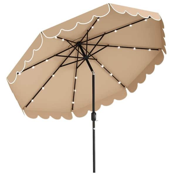 Costway 10 ft. Solar Market Patio Umbrella with 24 LED Lights 8 Ribs and Tilt Adjustment in Coffee