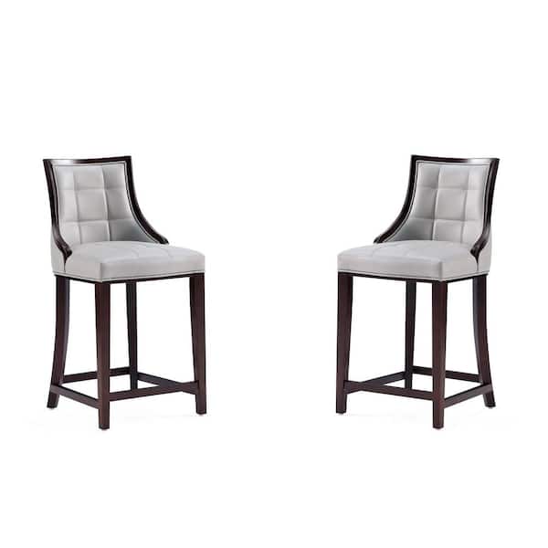 Manhattan Comfort Fifth Avenue 26 in. Light Grey Beech Wood Counter Stool with Faux Leather Upholstered Seat (Set of 2)