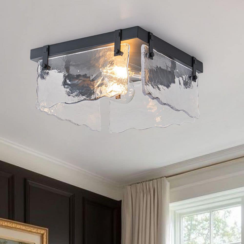 11.81 in. 2-Light Black Rustic Farmhouse Flush Mount Fixture Modern Close To Ceiling Light Square Chandelier price history on PriceWatchPro