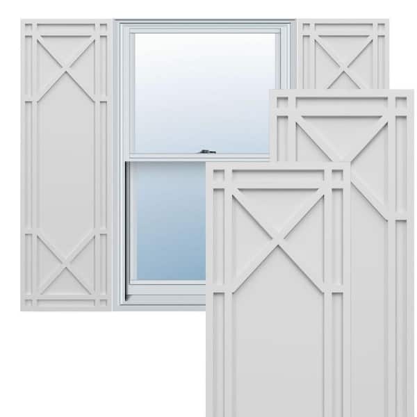 Ekena Millwork True Fit PVC 18 in. W x 67 in. H Raised Panel Vinyl Shutters Pair in White