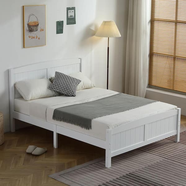 Karl home White Wood Frame Full Platform Bed 731569696617