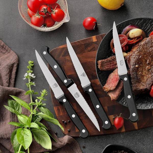 JFVKAF 4.5 in. Full Tang Stainless Steel Steak Knife Set with