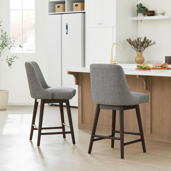 26 in. Maisie Fog Gray High Back Wood Swivel Counter Stool with Fabric Seat