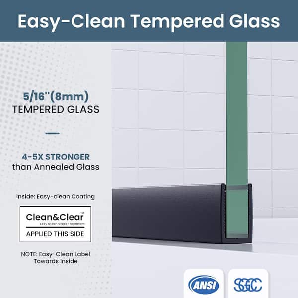 34 in. W x 74 in. H Semi-Frameless Fixed Glass Shower Door in Matte Black with Nano-Coated Clear Tempered Glass
