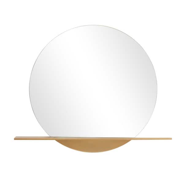 36 in. x 44 in. 1 Shelf Round Frameless Gold Wall Mirror
