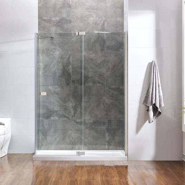 OVE Decors Harbor 60 in. x 78-3/4 in. Frameless Corner Hinged Shower Door in Satin Nickel with Handle