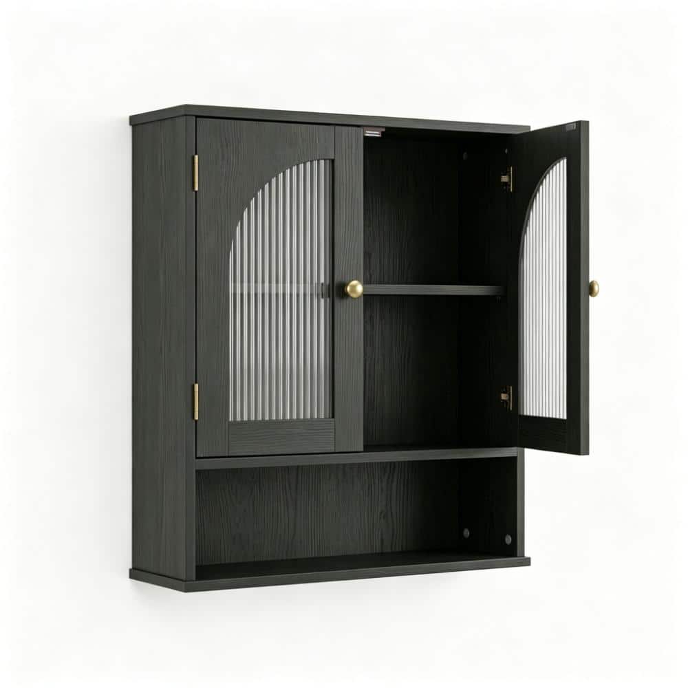 23.6 in. W x 7.9 in. D x 23.6 in. H Black Wood Wall Mount Medicine Cabinets with Arched Glass Doors price history on PriceWatchPro