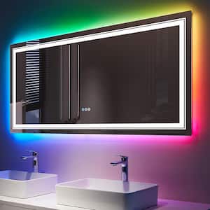 Iridescent 84 in. W x 32 in. H Rectangular Frameless RGB LED Lighted Defog Wall Mount Bathroom Vanity Mirror