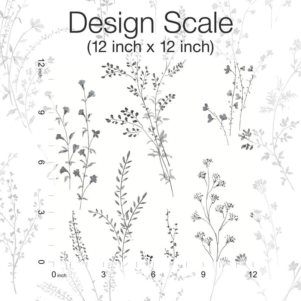 Black and White Wildflower Sprigs Peel and Stick Wallpaper