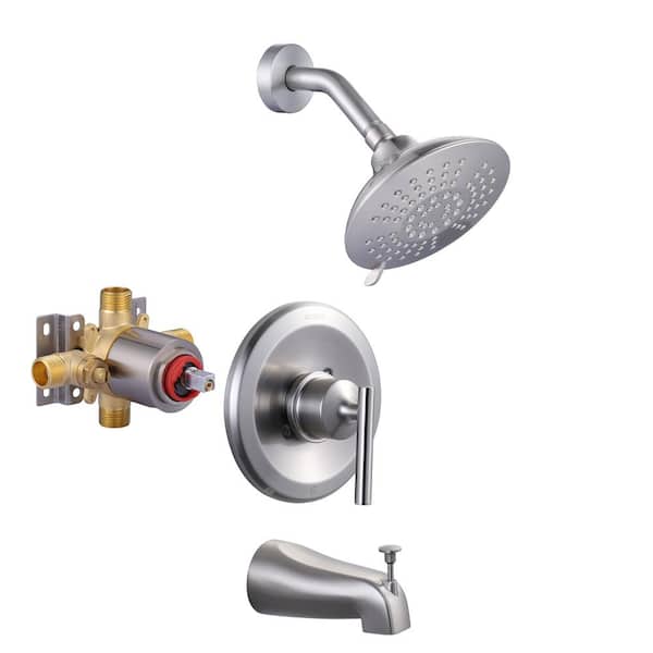WOWOW Porter Single Handle 5-Spray Shower Faucet 1.8 GPM with Pressure Balance, Corrosion Resistance in Brushed Nickel