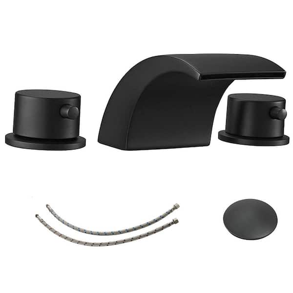 FORCLOVER 8 in. Widespread Double Handle Bathroom Faucet with Led Light and Pop Up Drain in Matte Black