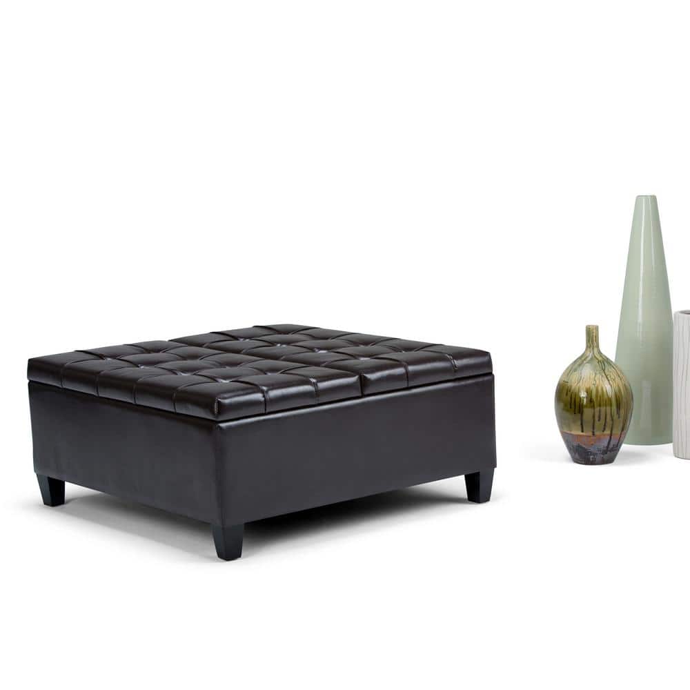 Harrison 36" Tanner's Brown Faux Leather Tufted Cocktail Ottoman