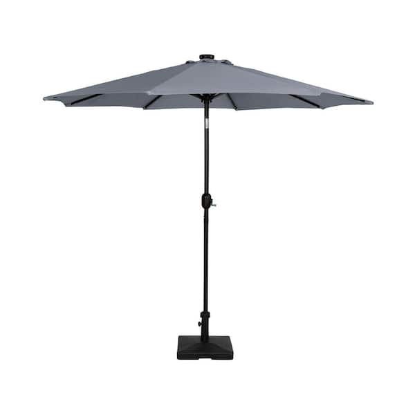 WESTIN OUTDOOR Marina 9 ft. Market Patio Solar LED Umbrella in Gray with 50 lbs. Concrete Base