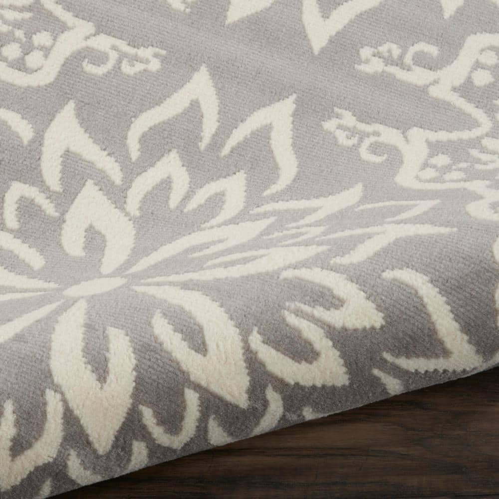 Ivory and Grey Floral Synthetic 7' x 10' Area Rug
