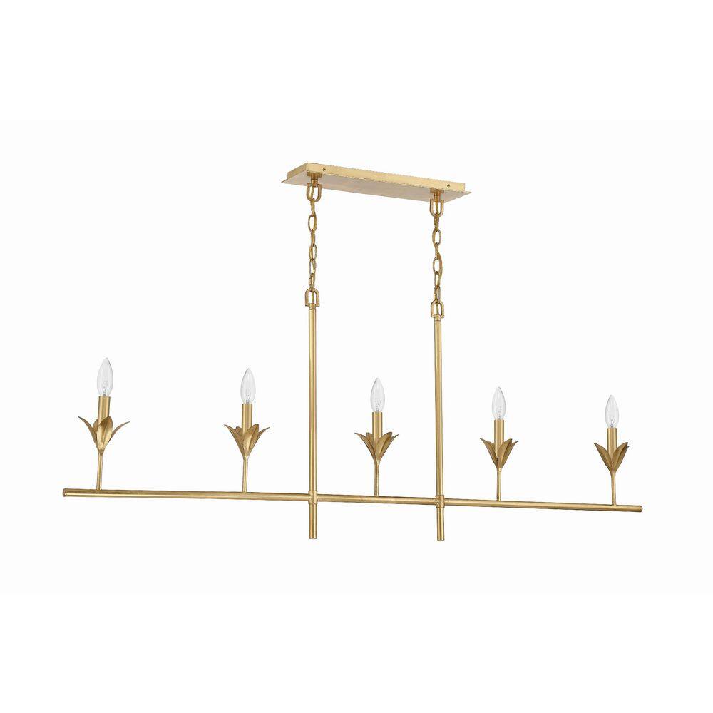 Antique Gold 5-Light Chandelier with White Silk Shades