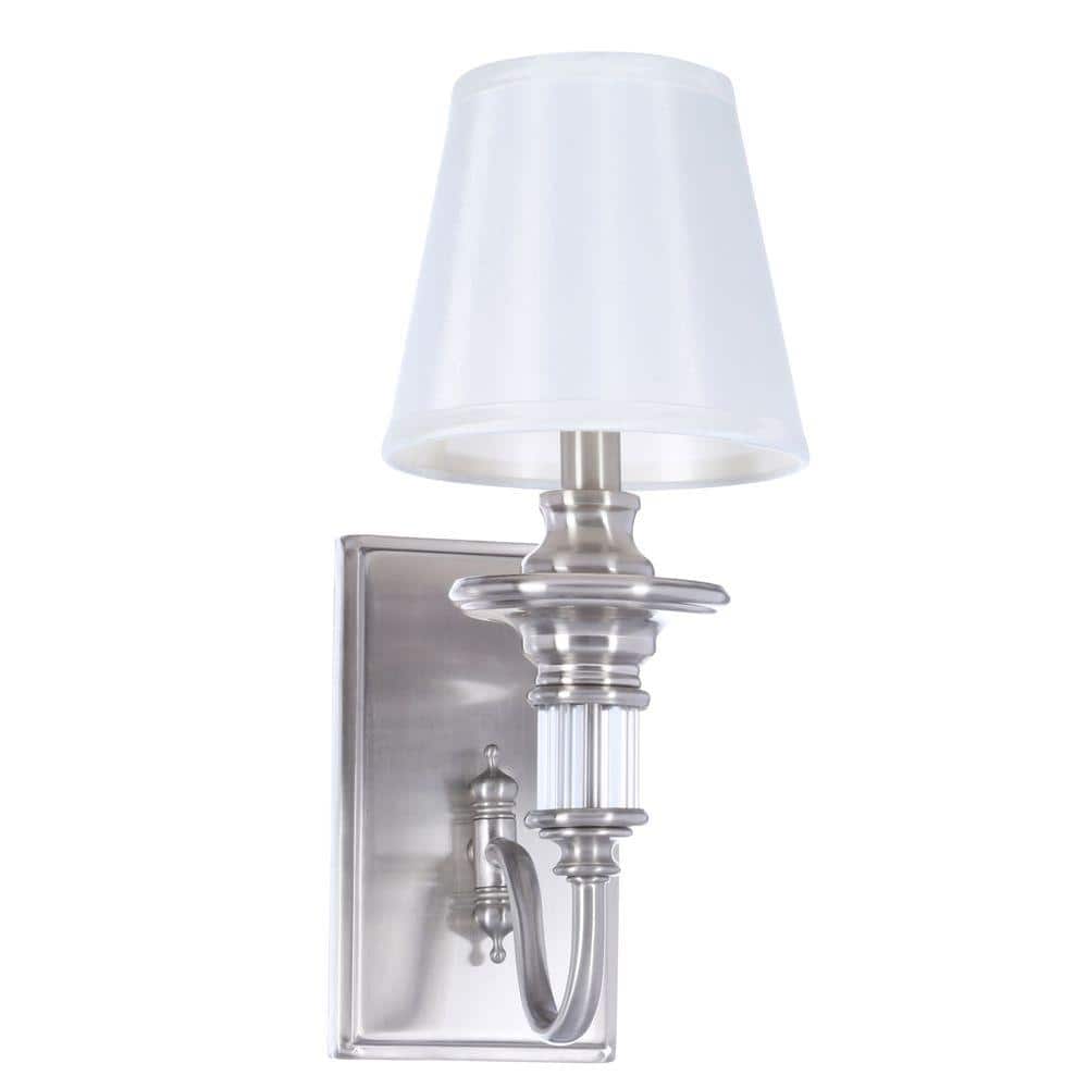 UPC 802513146974 product image for Gala 1-Light Polished Nickel Sconce with Tapered Ivory Fabric Shade | upcitemdb.com