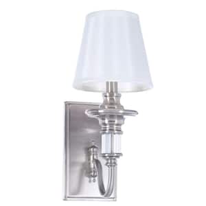Gala 1-Light Polished Nickel Sconce with Tapered Ivory Fabric Shade