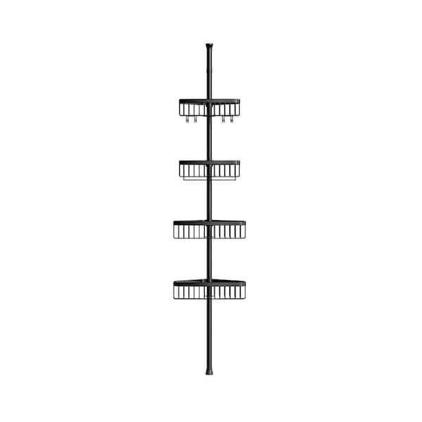10in L 121in H Stainless Steel Tension Mount Shower Shelf Black Adjustable 4-Tier Rustproof Organizer