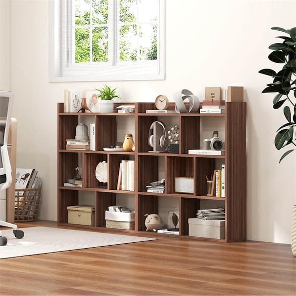 Costway 35.5 in. Tall Walnut Engineered Wood 6-Shelf Open Bookcase