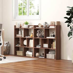 35.5 in. Tall Walnut Engineered Wood 6-Shelf Open Bookcase with Cubbies