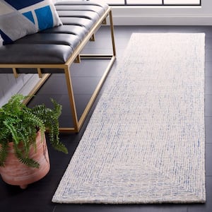 Abstract Blue/Ivory 2 ft. x 8 ft. Contemporary Marle Runner Rug