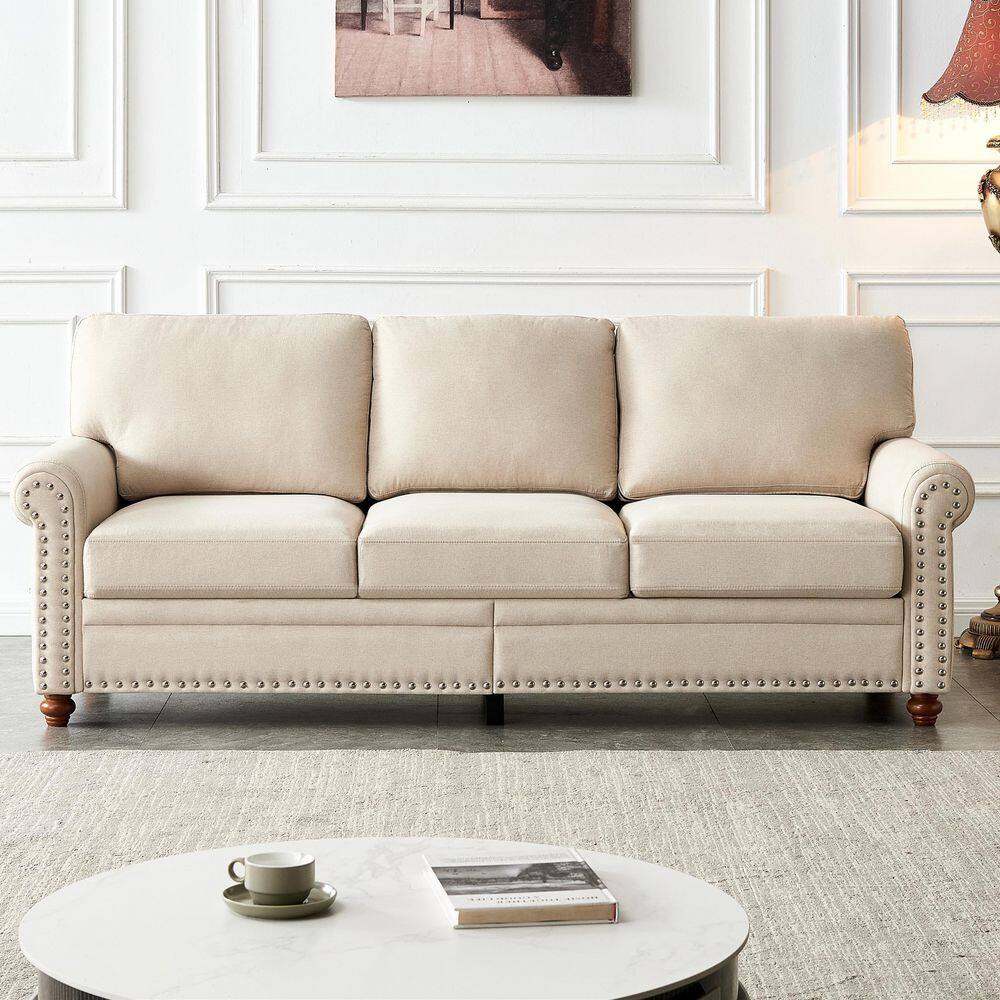 Magic Home 82.68 in. Modern 3 Seater Sofa with Nails,Beige CS-W24716788 ...