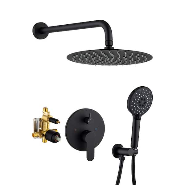 Lukvuzo 3-Spray 10 in. Dual Shower Head Wall Mount Fixed and Handheld Shower Head Flow Rate GPM in Black Finish