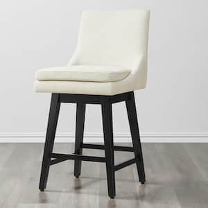 Fiona 26.8 in. Linen Solid Wood Frame Swivel Counter Height Bar Stool with Faux Leather Seat and Back