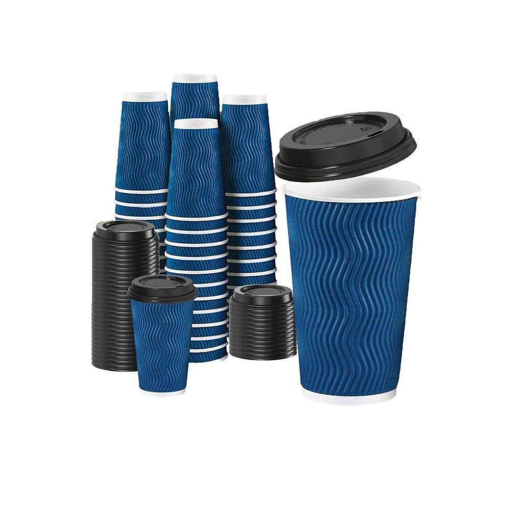 Lynzavix 3.54 in. Blue Disposable Paper Coffee Cup with Lid