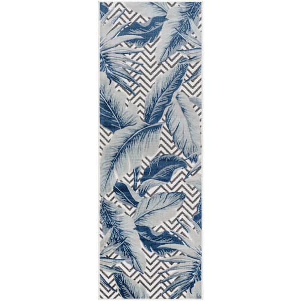 Livabliss Cabo Blue/Cream Coastal 3 ft. x 7 ft. Indoor/Outdoor Runner Indoor/Outdoor Area Rug