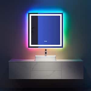 Iridescent 36 in. W x 36 in. H Rectangular Frameless RGB LED Lighted Defog Wall Mount Bathroom Vanity Mirror