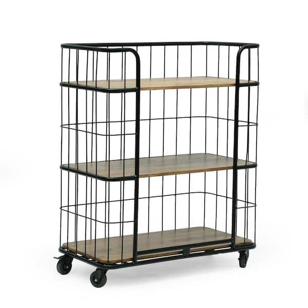 Noble House Kile Natural and Black 3-Tier Kitchen Cart