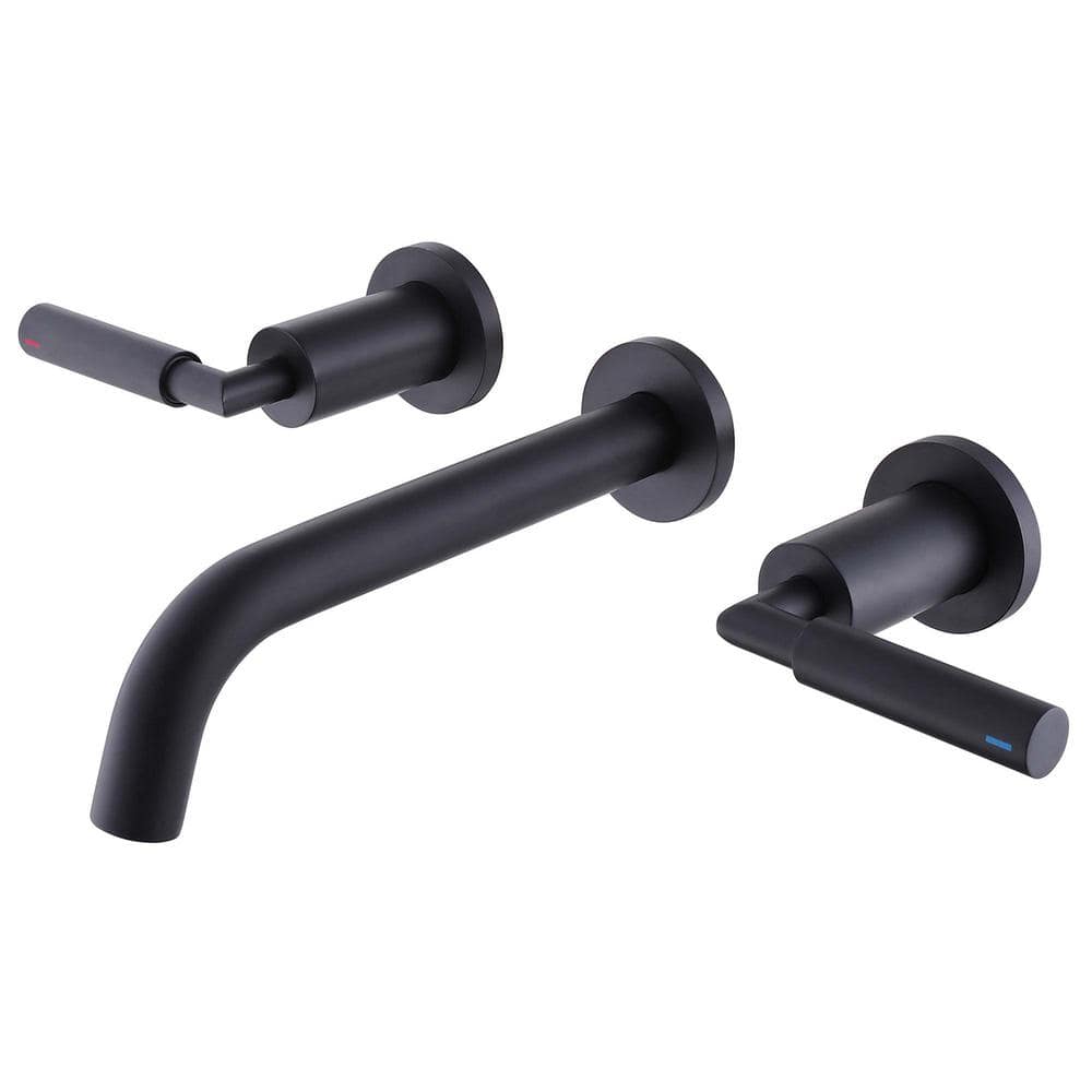 Double Handle Wall Mount Bathroom Faucet in Matte Black