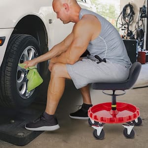 Shop Stool 300 LBS Rolling Garage Stool 18-23 in. Adjustable Mobile Rolling Gear Seat Round Tray Garage Pneumatic Stool