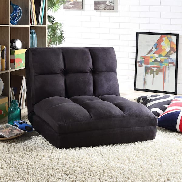 Loungie Microsuede Black Flip Floor Chair Convertible Lounger/Sleeper