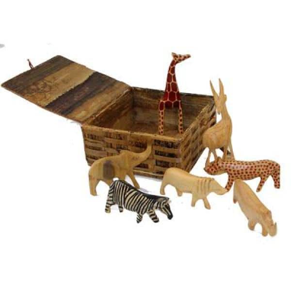 Handcarved Medium Wood Miniature Safari Animal Set