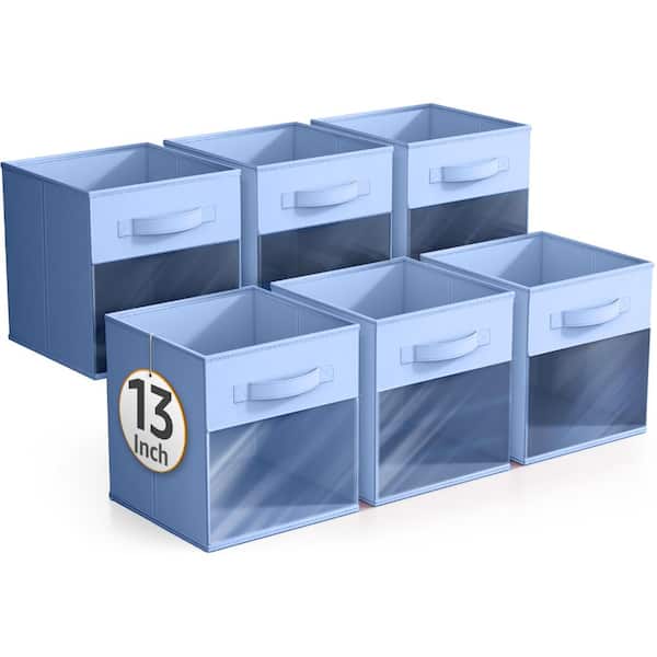 Sorbus 13" Large Storage Bin with Clear Window – 6-Pack Foldable Fabric Organizers - 13” L x 13” W x 13” H - Pastel Blue
