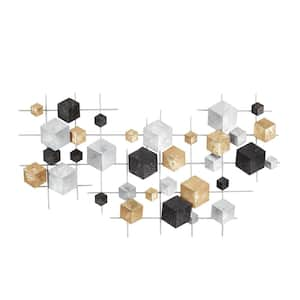 36 in. x  20 in. Metal Multi Colored 3D Cube Relief Geometric Wall Decor