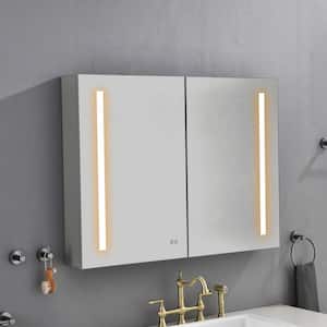 40 in. W x 30 in. H Rectangular Silver Aluminum Medicine Cabinets with Mirror, LED Lighted Bathroom Mirror Cabinet