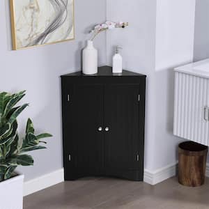 Black Wood 32.3 in. H Storage Corner Cabinet with Shelves