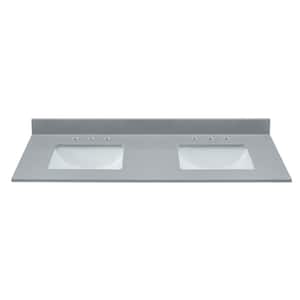 61 in. W x 22 in. D Engineered Marble Vanity Top in Koala Gray with White Rectangular Double Sink