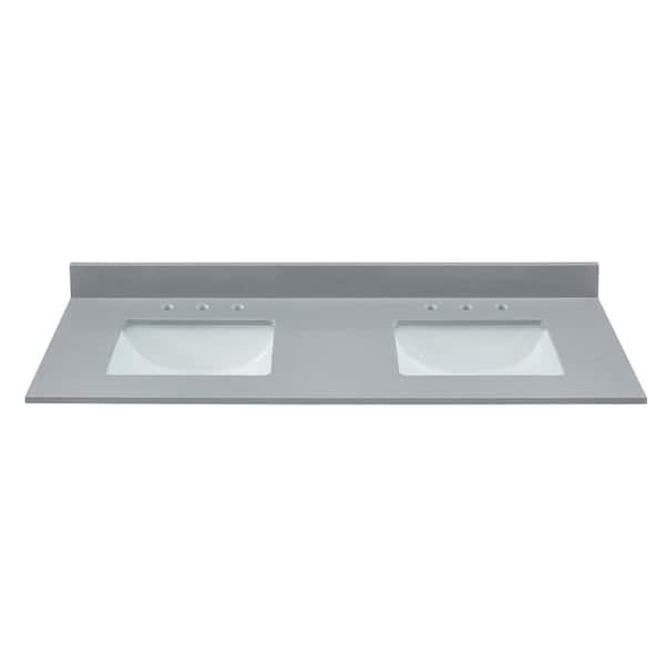 TILE & TOP 61 in. W x 22 in. D Engineered Marble Vanity Top in Koala Gray with White Rectangular Double Sink