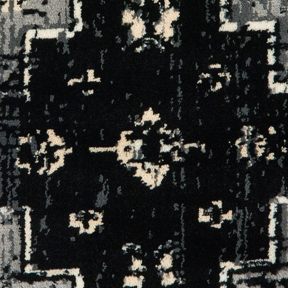 Infinity Black and Gray Oriental Synthetic Area Rug