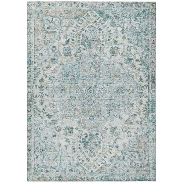 Chantille Machine Washable Indoor/Outdoor Abstract ACN2138 Teal 9 ft. x 12 ft. Area Rug