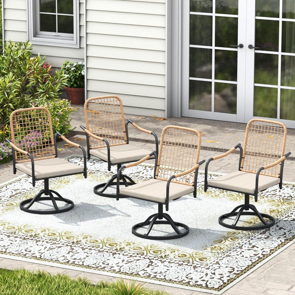 Wheat Wicker Outdoor 360-Degree Swivel Patio Dining Chairs with Beige Cushions (4-Pack) price history on PriceWatchPro