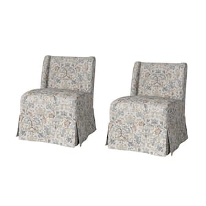 Elia Transitional Damask Upholstered Slipper Chair with Slipcover and Solid Wood Legs (Set of 2)