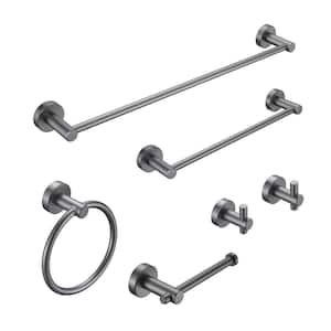 Modern 6-Piece Bath Hardware Set with Towel Bar*2, Towel Ring*1, Toilet Paper Holder*1, Hook*2 in Gray